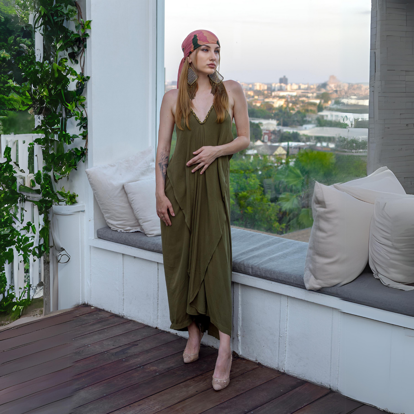 Manhattan Low Back Maxi Dress Olive