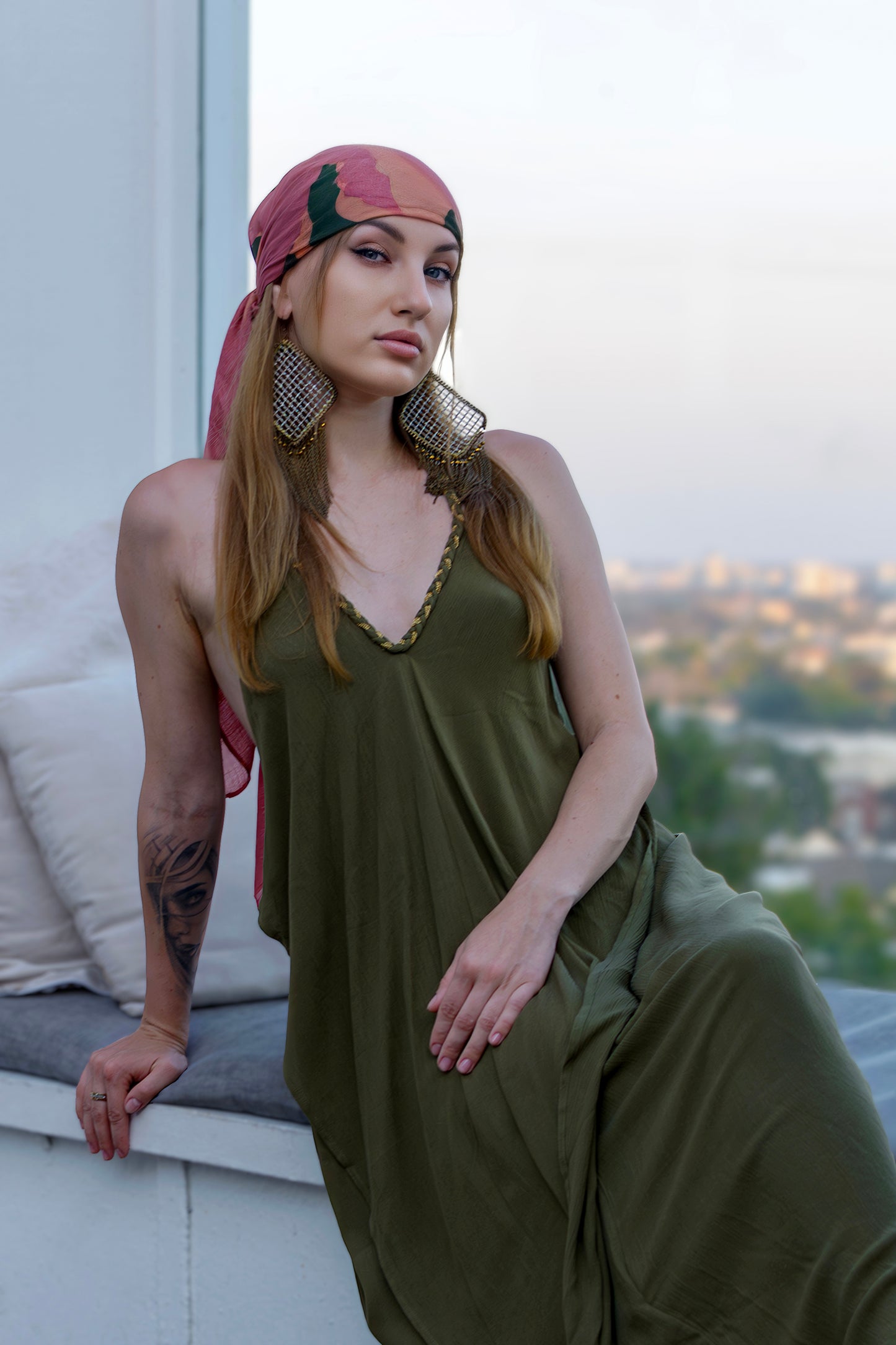 Manhattan Low Back Maxi Dress Olive