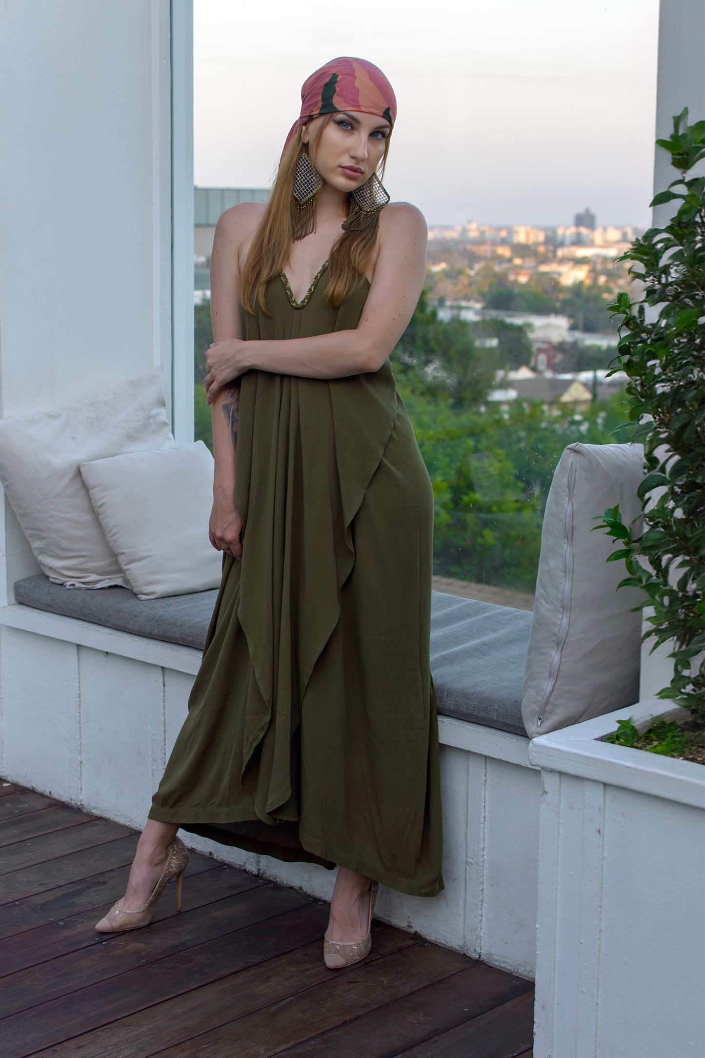 Manhattan Low Back Maxi Dress Olive