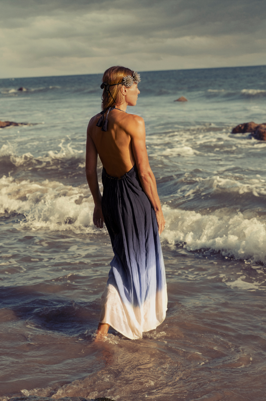 Catalina Low Back Maxi Halter Dress Ocean