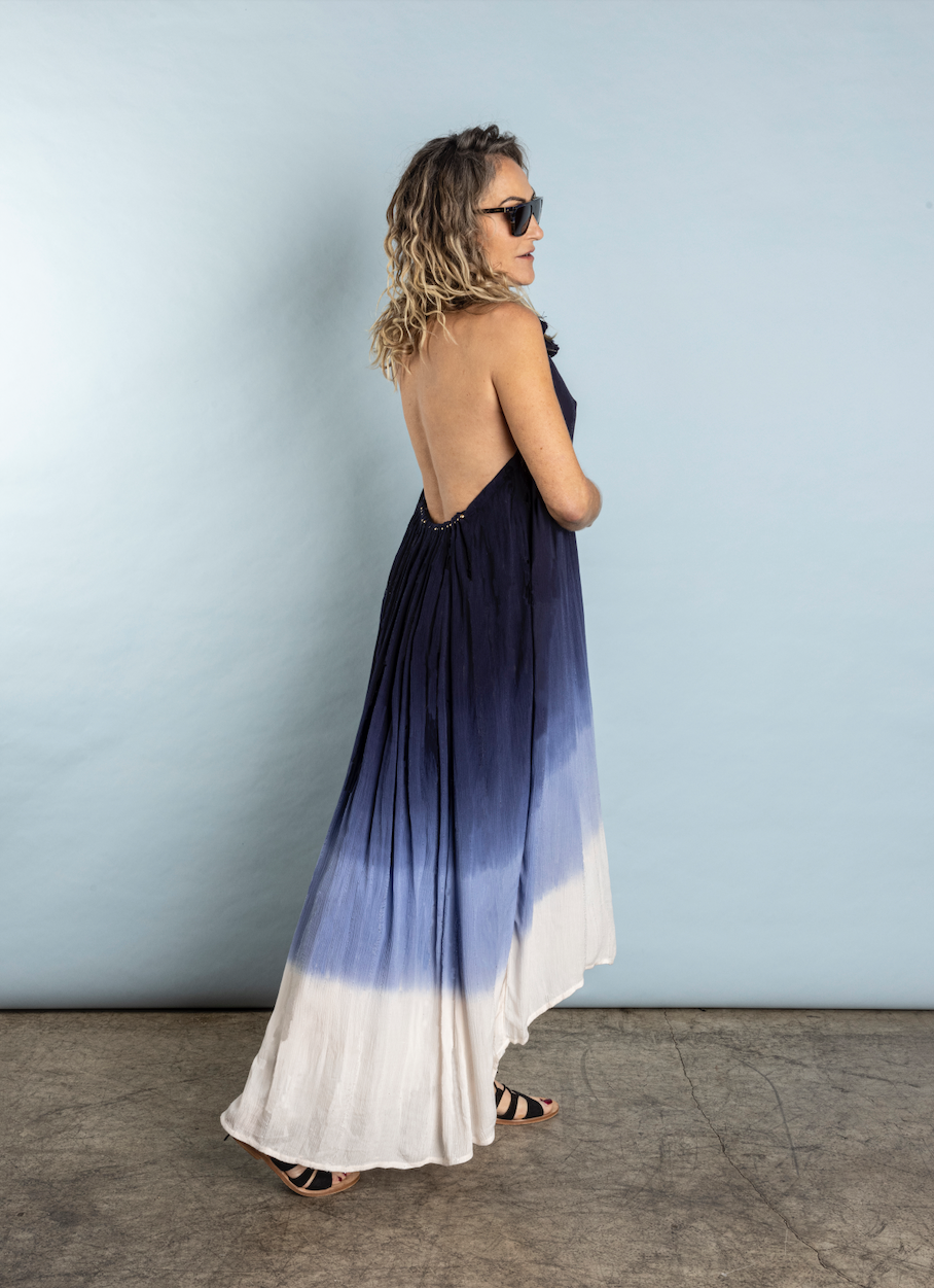 Catalina Low Back Maxi Halter Dress Ocean