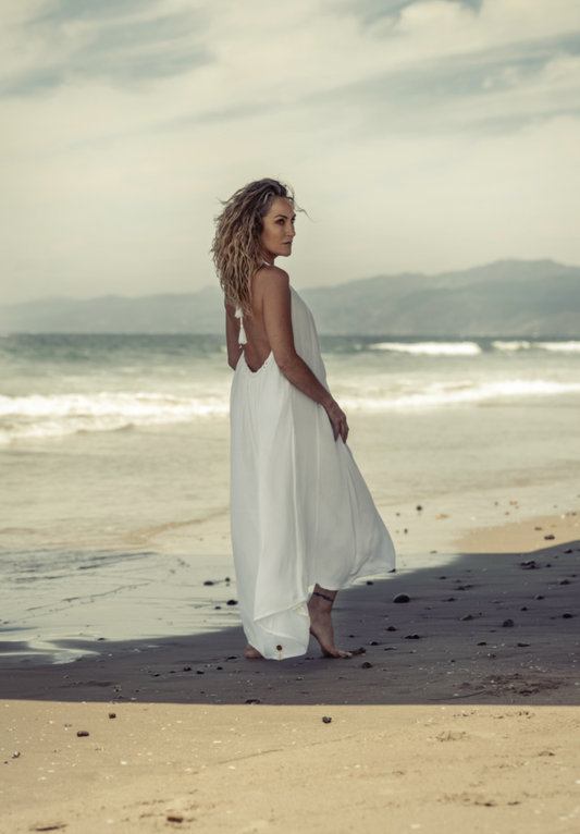Catalina Low Back Maxi Halter Dress White